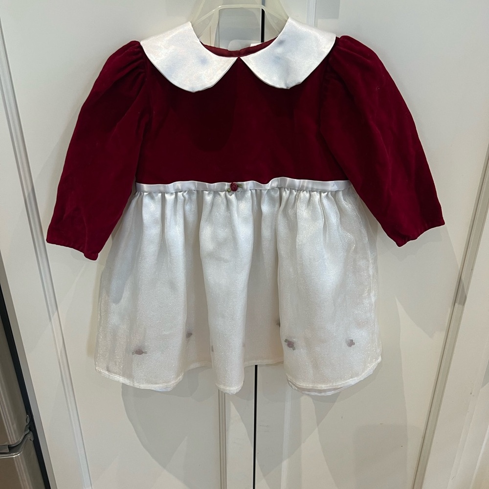 Red and White Velvet Dress with Peter Pan Collar 18-24m